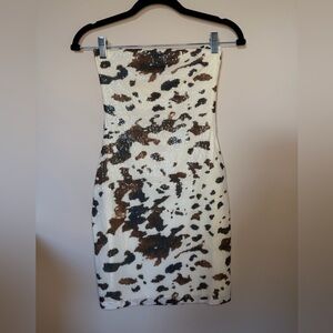Windsor Sequin Strapless Cowprint Dress - Cream, Brown, Black